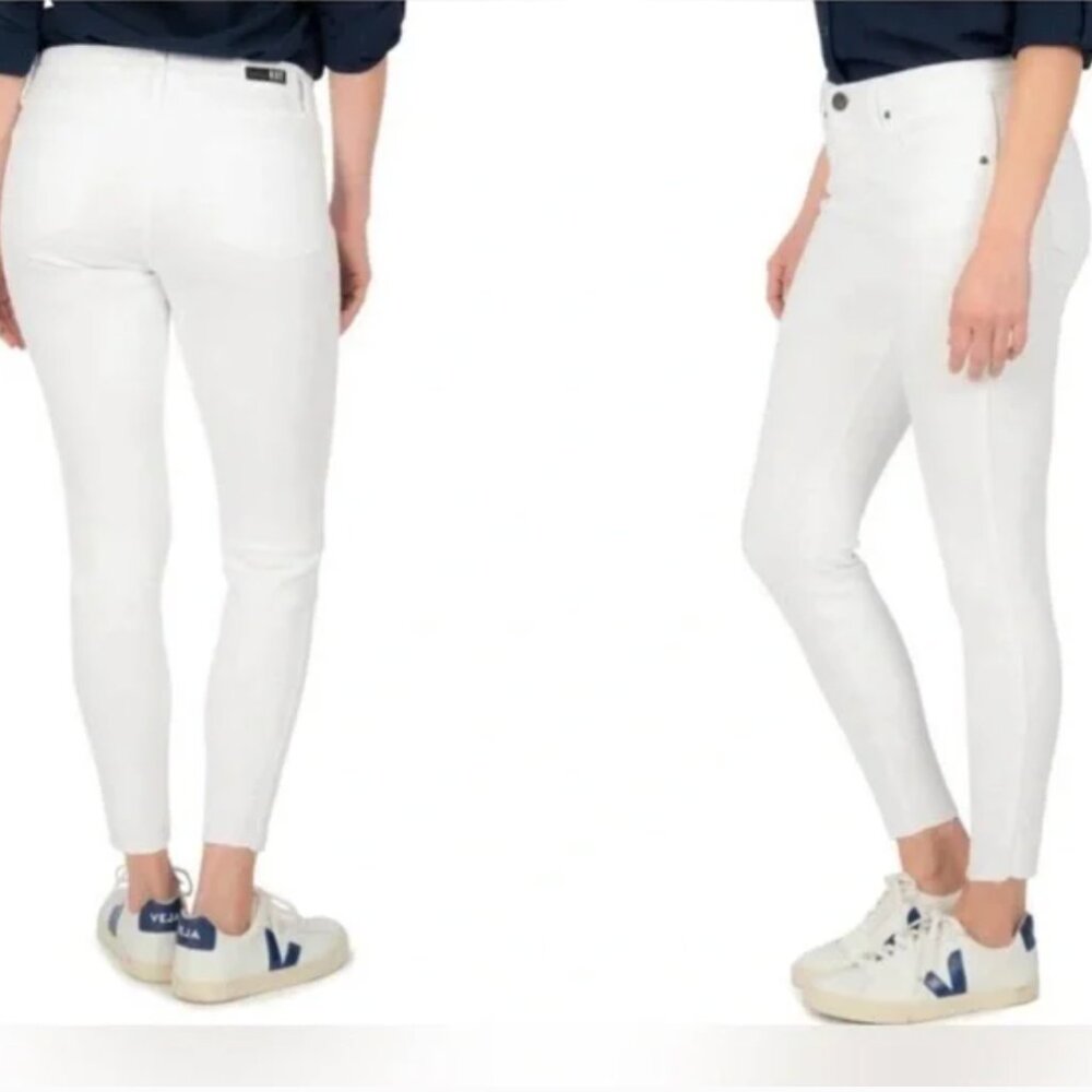 Kut from the Kloth Donna Fab Ab High Rise Skinny White Denim Raw Hem Size 2 NEW